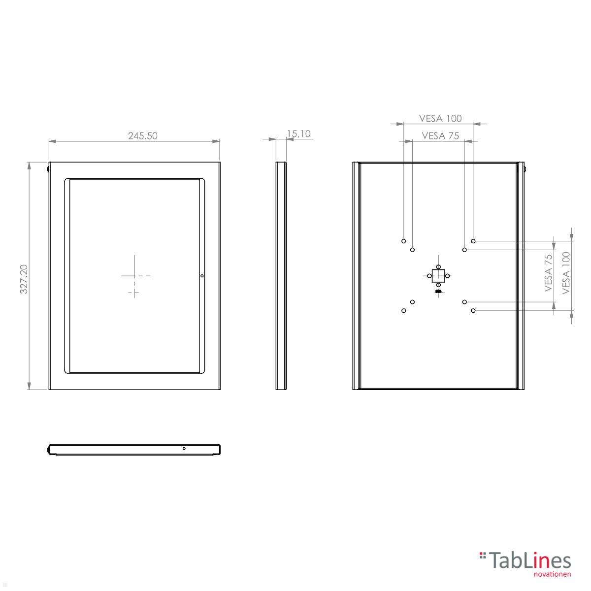 TabLines TSG098B Tablet Schutzgehäuse für Microsoft Surface Pro 9, schwarz technische Zeichnung