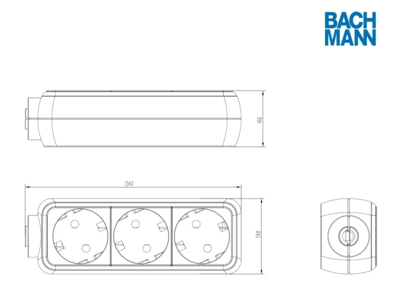 Bachmann SELLY 3-fach Steckdosenleiste mit 3m Zuleitung, weiß 387.271S Zeichnung