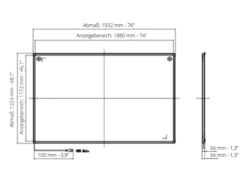 i3 Technologies interaktives Whiteboard 87 Zoll 6-Touch Maße