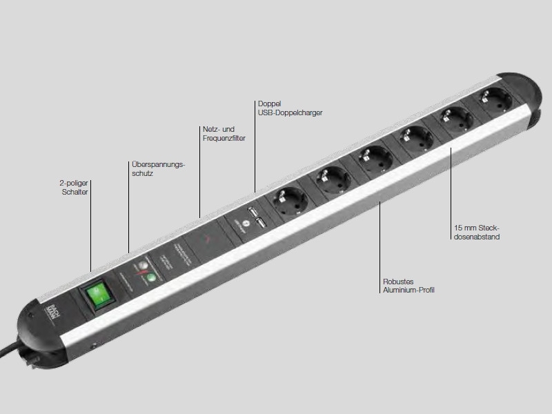 Bachmann PRIMO 6x Steckdose Gerätevollschutz 1x Schalter USB Charger (331.055)