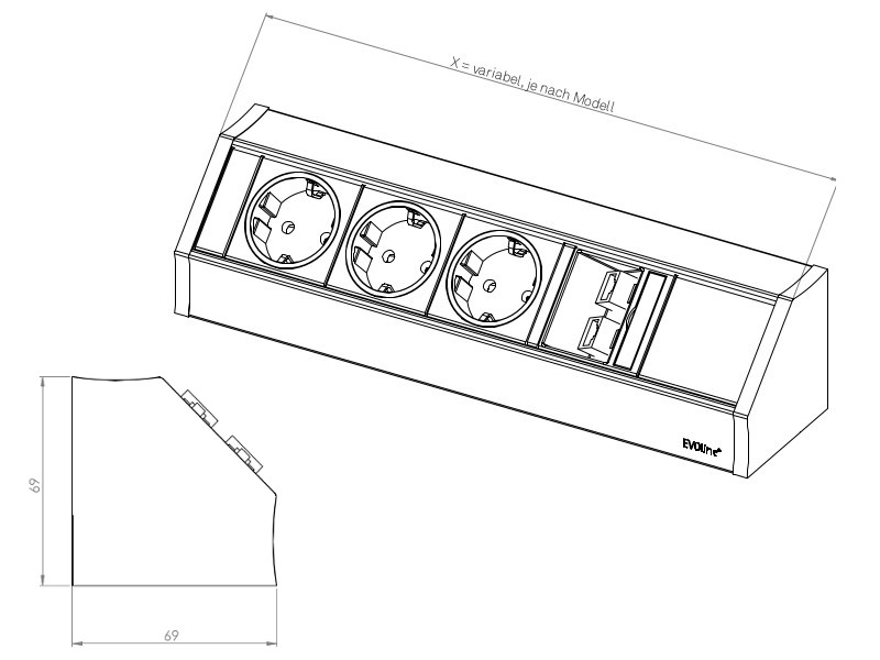 EVOline V-Dock Cuisine 3x Schuko Zeichnung