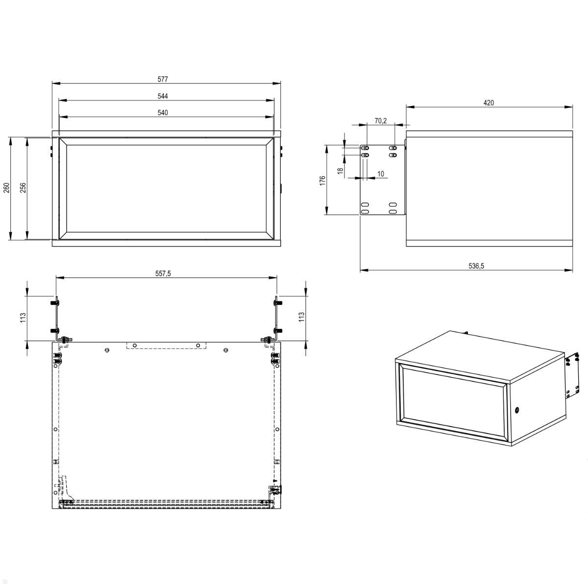 SMS Presence Zubehör Media Box mit Glastür (PR400001), technische Zeichnung