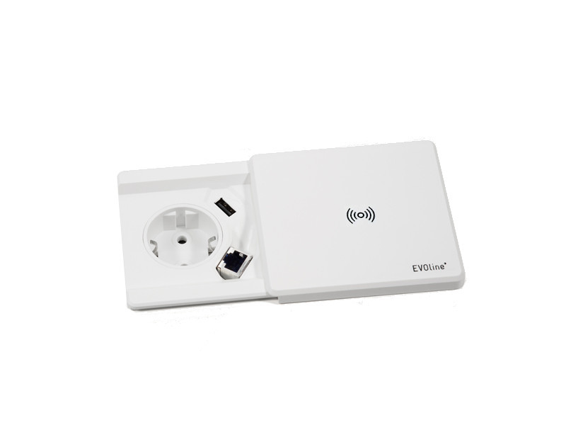 EVOline Square80 Qi-Version 1x Schuko, USB, CAT6 Buchse weiss