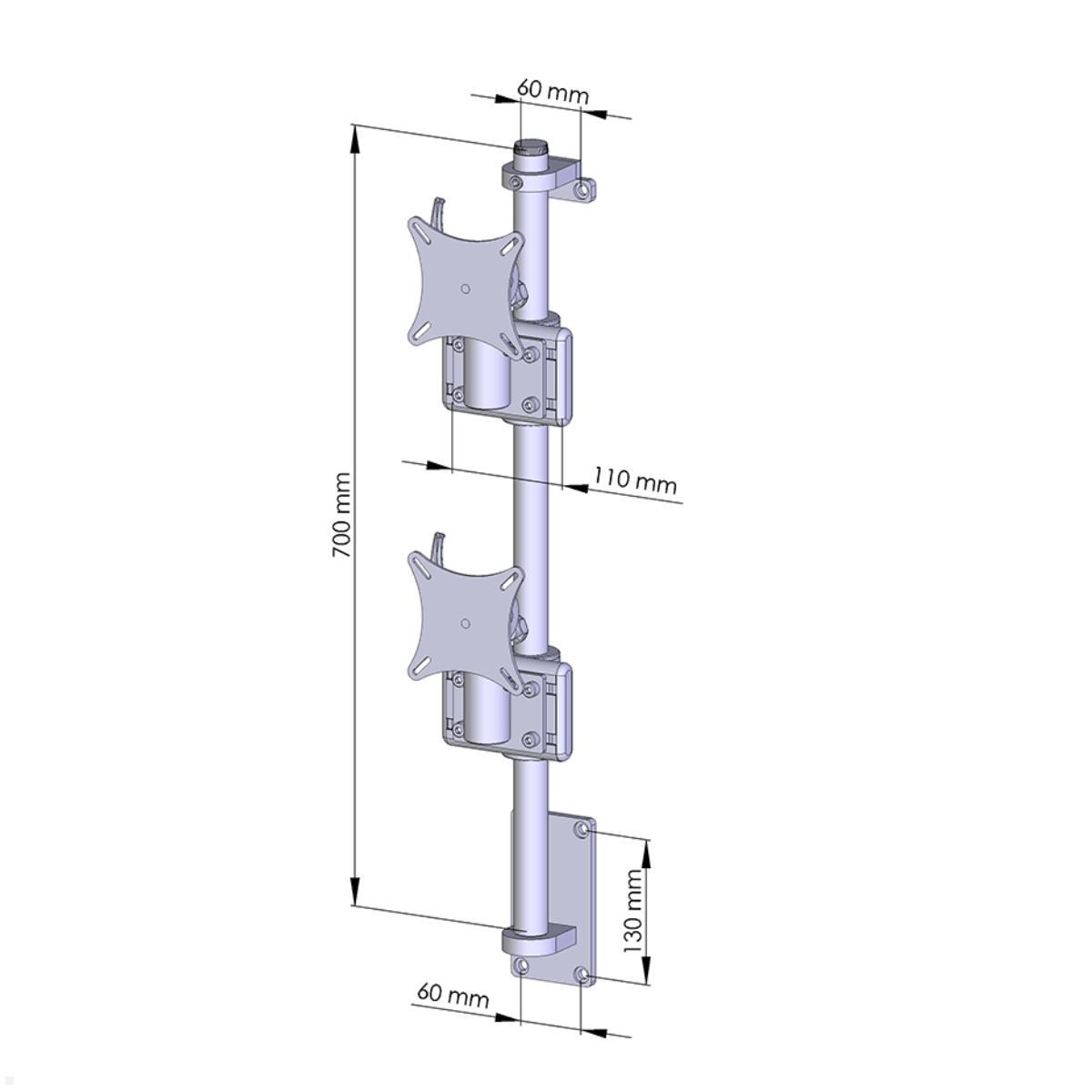 MonLines MWH201G Flat 2-fach vertikal Monitor Wandhalterung 25-32 Zoll, grau technische Zeichnung