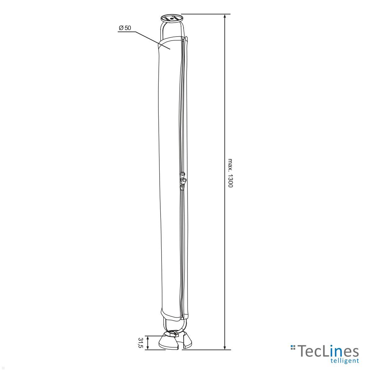 TecLines TKF002W Kabelführung Mesh Gewebe für Steh-Sitz Tisch 130 cm, weiß technische Zeichnung