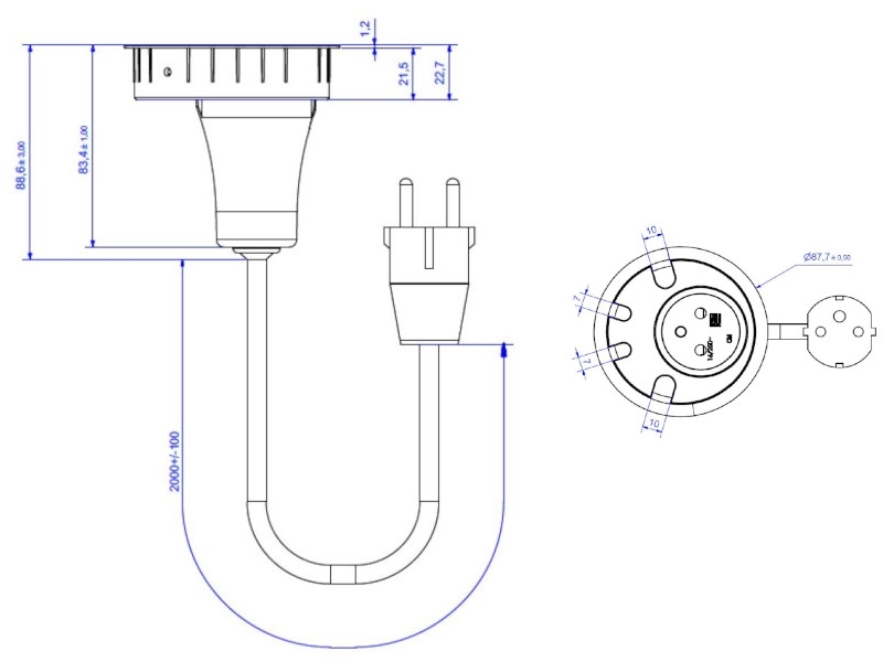 Bachmann LOOP IN UTE Steckdose mit 4x Kabeldurchführung, schwarz (938.002) Maße