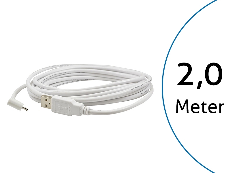 TecLines TUC002W USB Kabel 2m von Micro-B-Stecker 90° gewinkelt auf Typ A Stecker, weiß