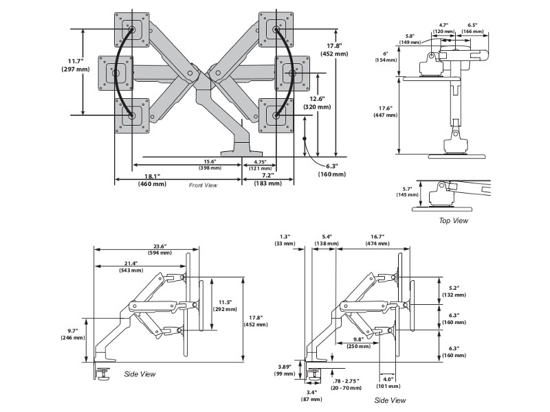 Ergotron HX Arm 45-475-216 Maße