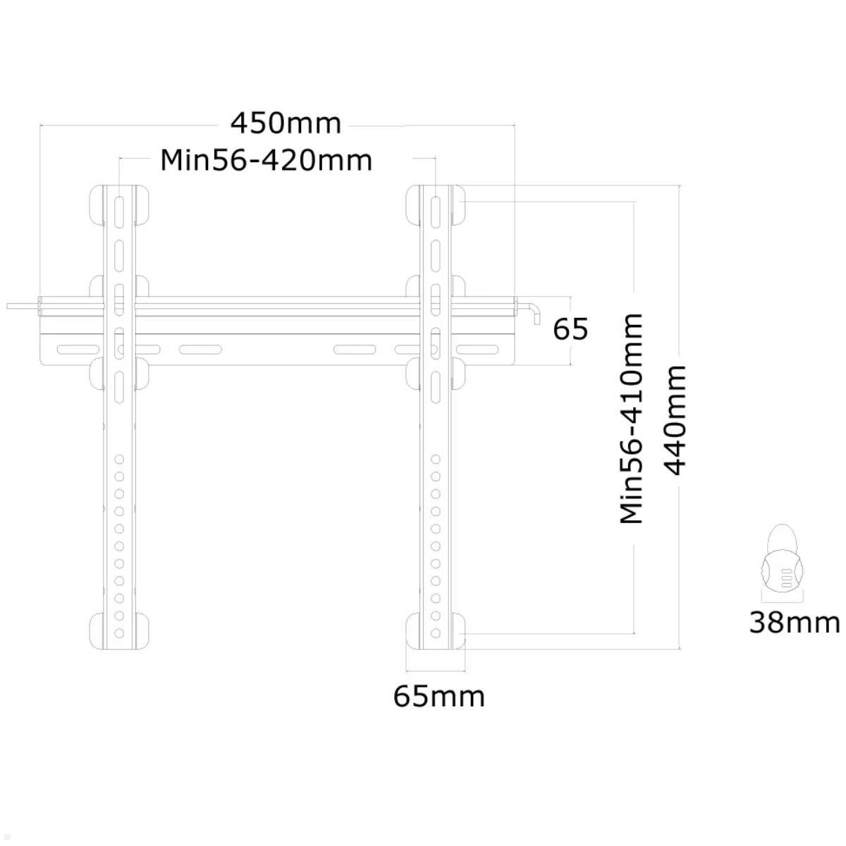 Neomounts PLASMA-W040BLACK flache TV Wandhalterung 23-52 Zoll, schwarz, technische Zeichnung