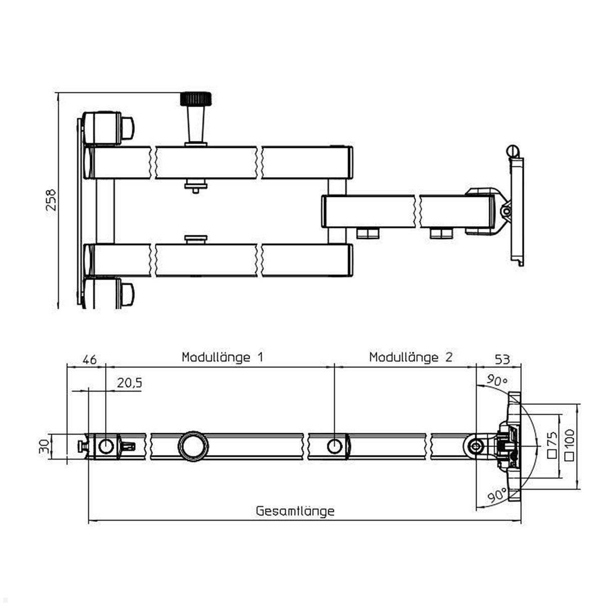 Novus SKY 15N TV Wandhalter 445 mit Schwenkarm (720mm) technische Zeichnung