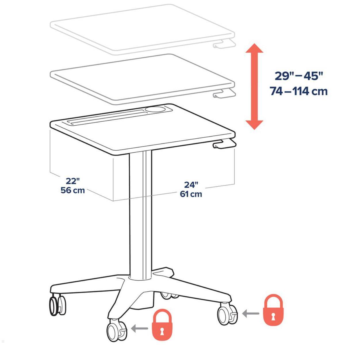 Ergotron LearnFit mobiler Steh-Sitz Tisch 740-1140 mm (24-547-003), silber, Hub