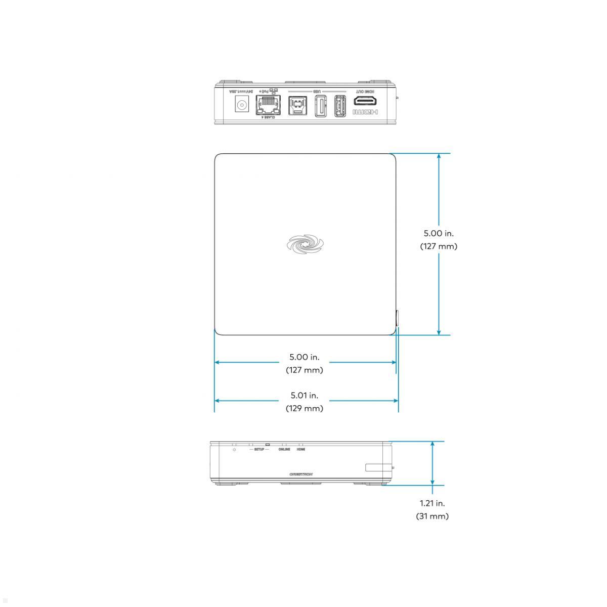 Crestron AirMedia Empfänger 3000 mit WLAN-Netzwerkverbindung, technische Zeichnung