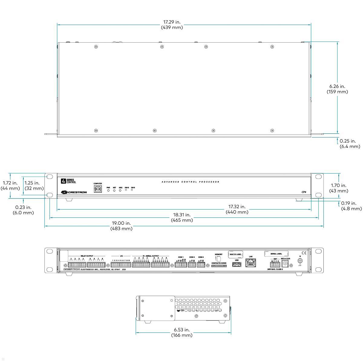 Crestron 4-Series Steuerungssystem (CP4), technische Zeichnung