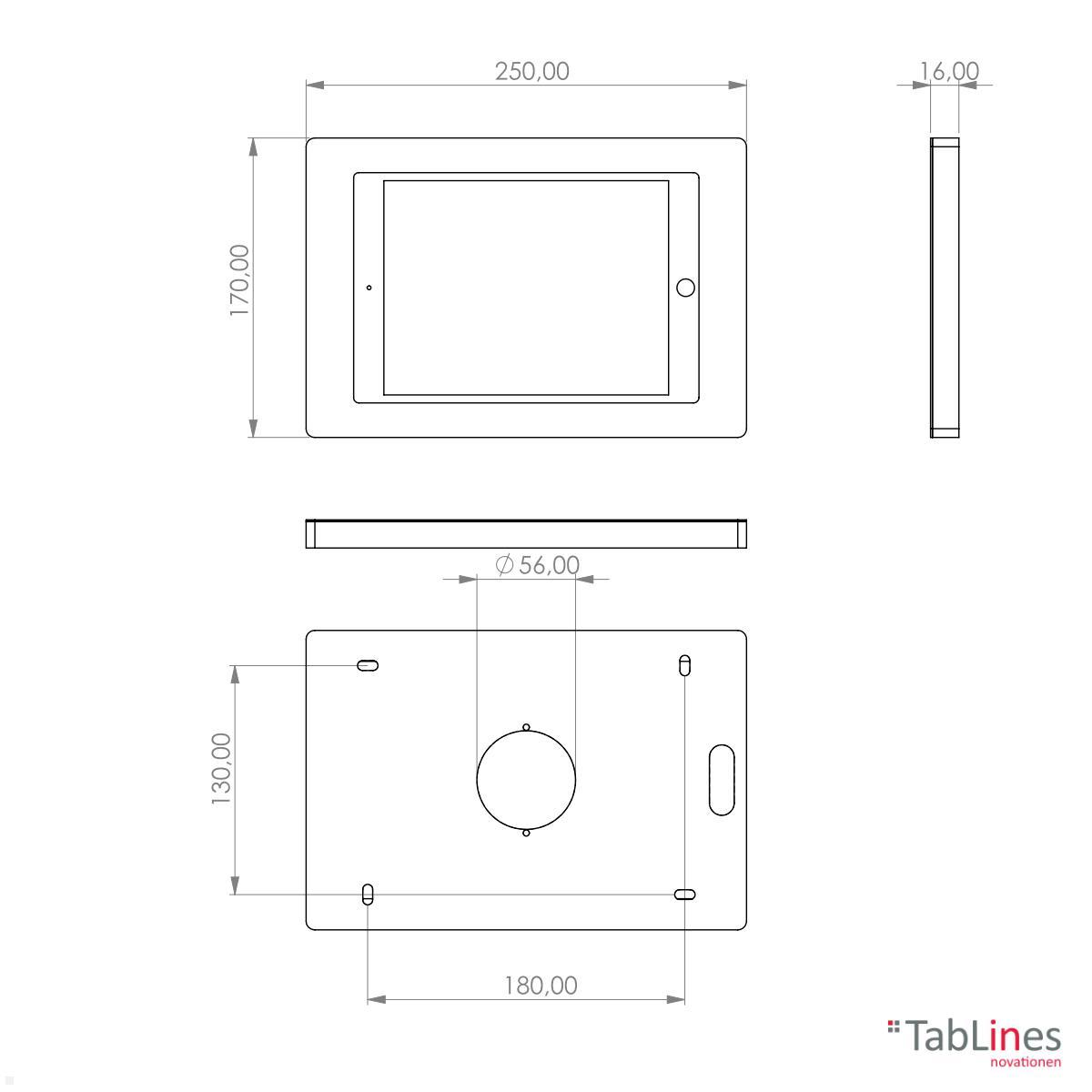 TabLines TWH047B Tablet Wandhalterung für Apple iPad Mini 1/2/3, schwarz technische Zeichnung