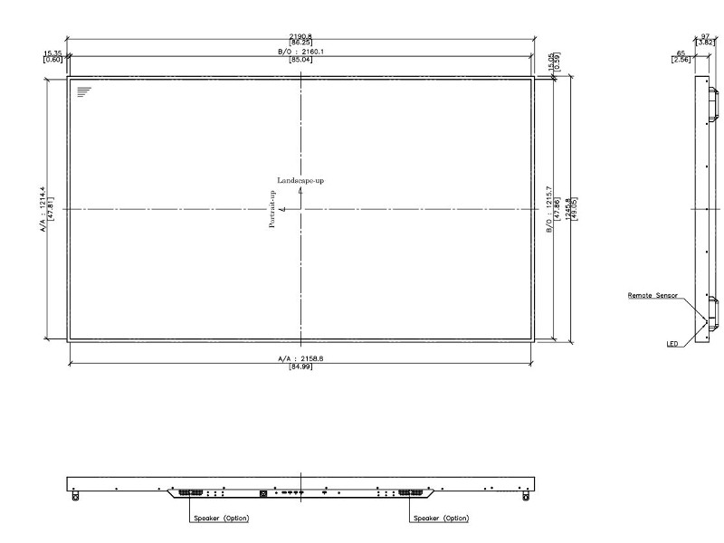 Hyundai D98XMNG Indoor Monitor 98" UHD(4K) Maße