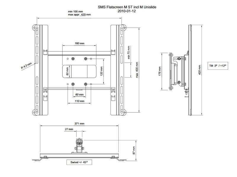 SMS Flatscreen M ST Kit VESA Unislide Zeichnung