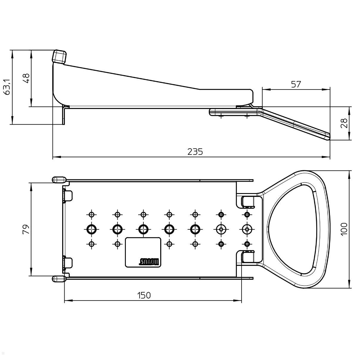 Novus POS Halterung für EC Cash Terminal CCV Base Next (851+0035+056), technische Zeichnung