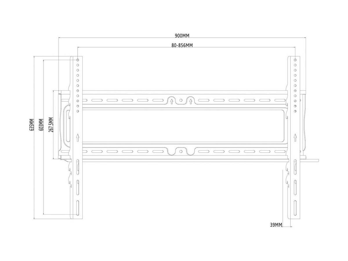 MonLines MWH013S flache TV Wandhalterung 42-90" abschließbar, silber technische Zeichnung