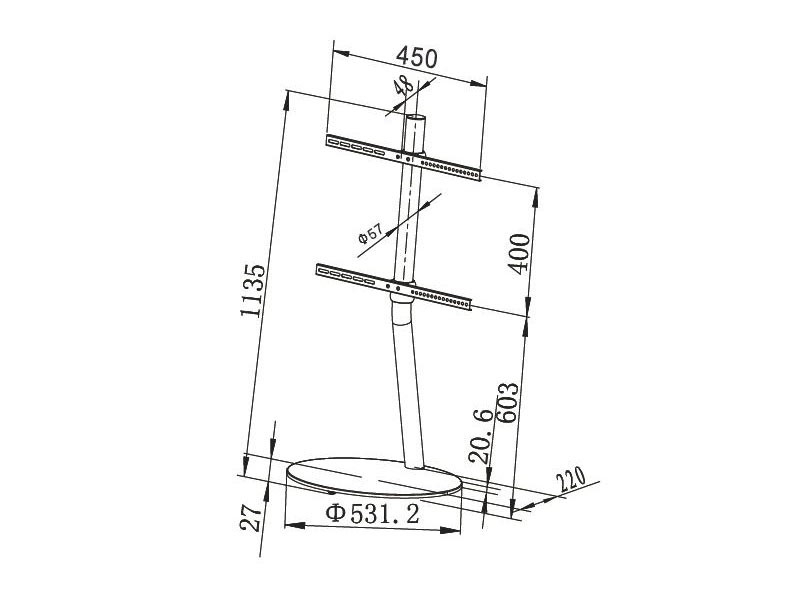 Wissmann TV Standfuß mit Rollen Kreis ecoline art 900-CI-ES-RO, Maße