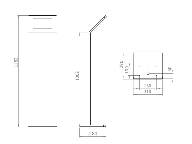 TabLines TBS050 Design Tablet Bodenständer quer, Akku, Samsung Tab S3 9.7 Maße