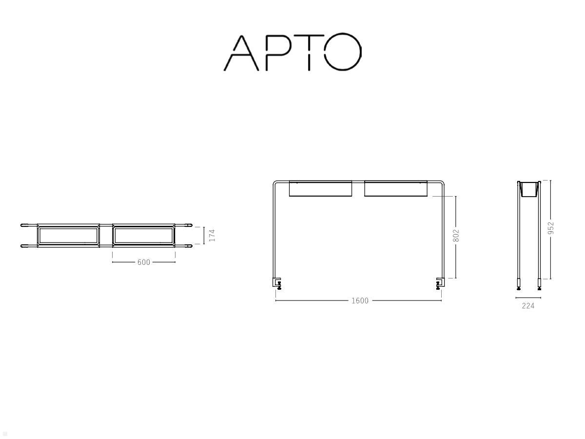 APTO Schreibtisch Halterung für Blumenkästen 160x80,2cm mit Tischklemmen, olivgrün technische Zeichnung