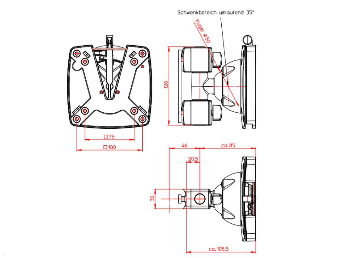 Novus Dual Monitorhalter TSS Säule 845 Tischklemme mit Tragschlitten, Zeichnung Tragschlitten