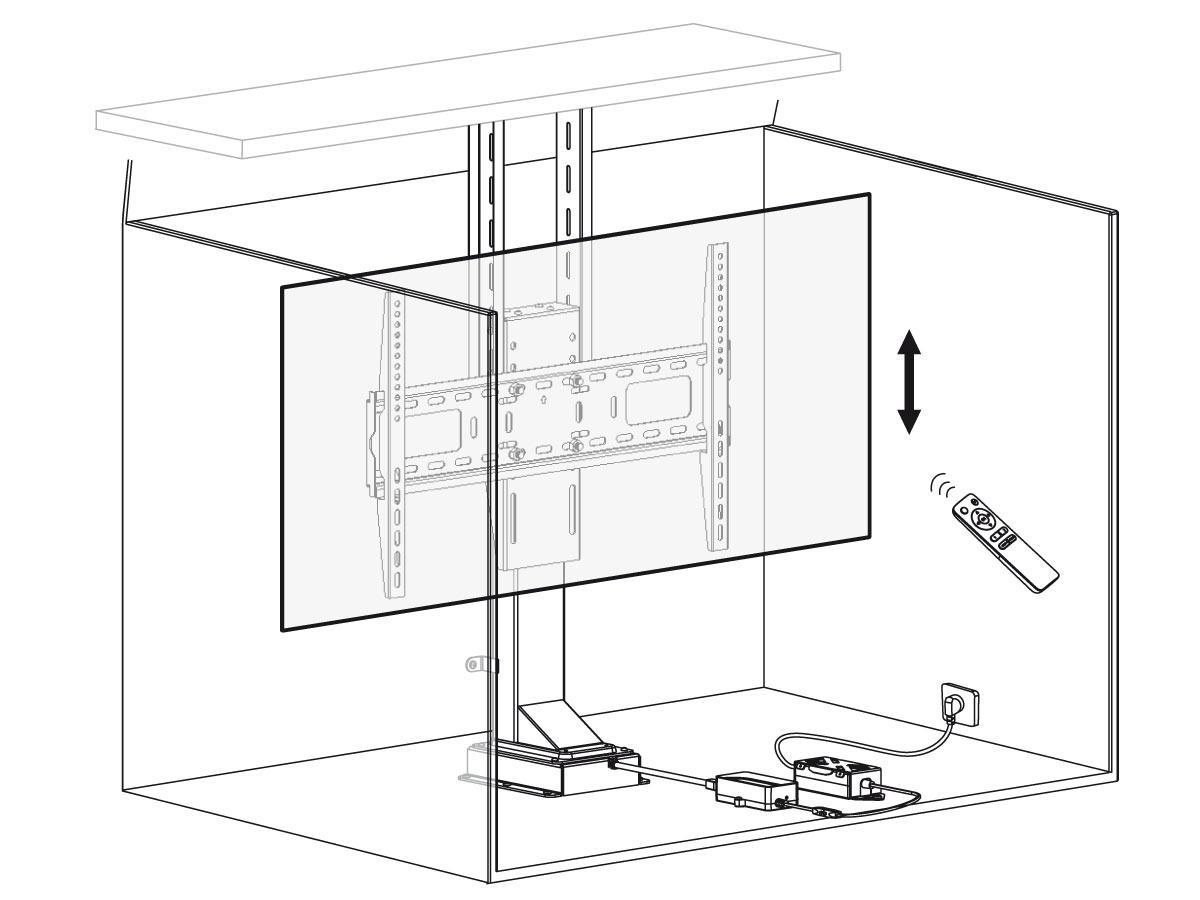 MonLines MLS005B myTVLift Einbau TV Lift 32-48“ elektrisch, 640 Hub, schwarz 3D Zeichnung