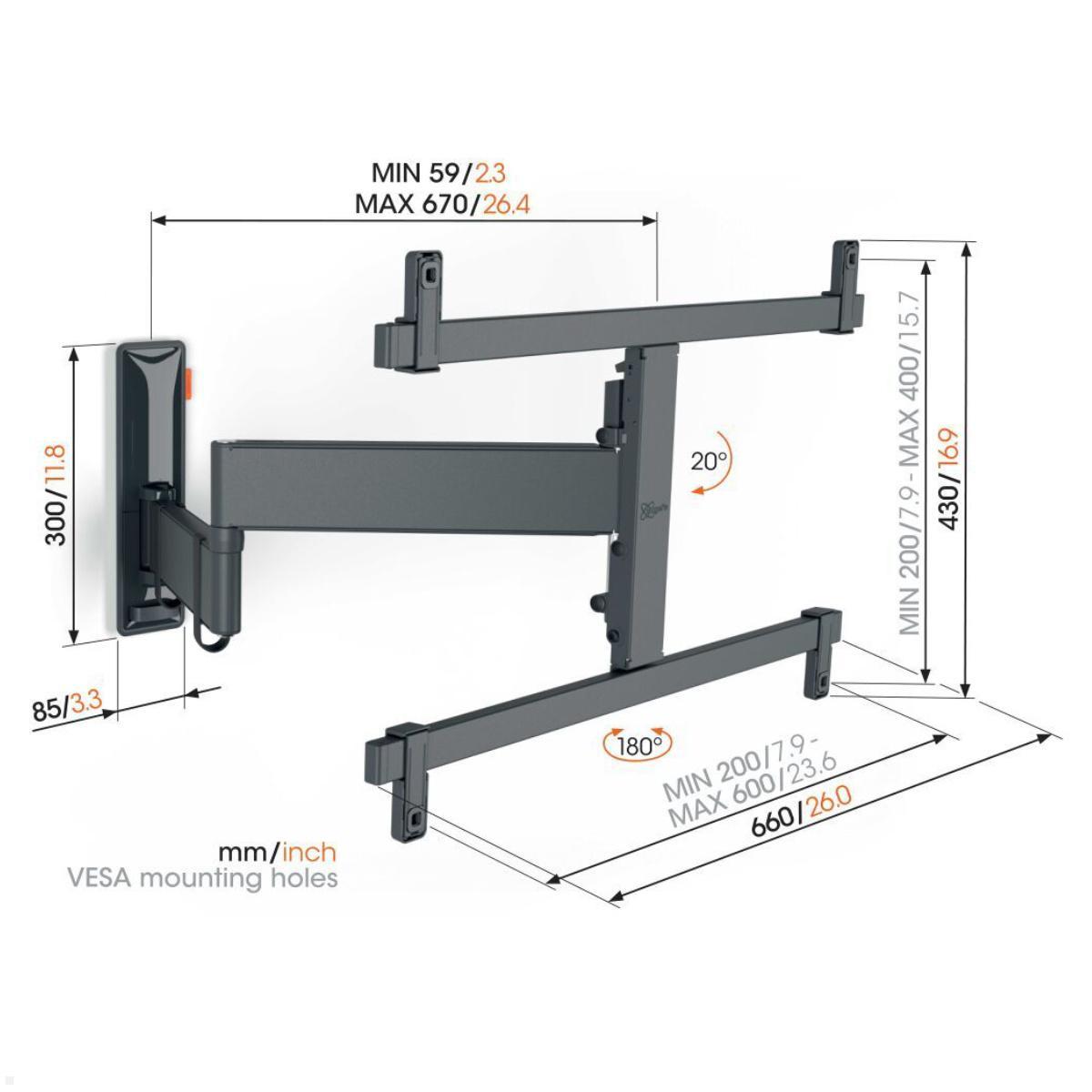 Vogels COMFORT TVM 3665 schwenkbare OLED TV Wandhalterung 40-77 Zoll, Maße