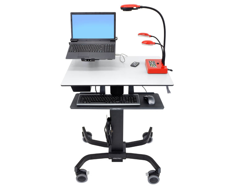 Ergotron TeachWell Steh Sitz Tisch mit Ablage und Rollen