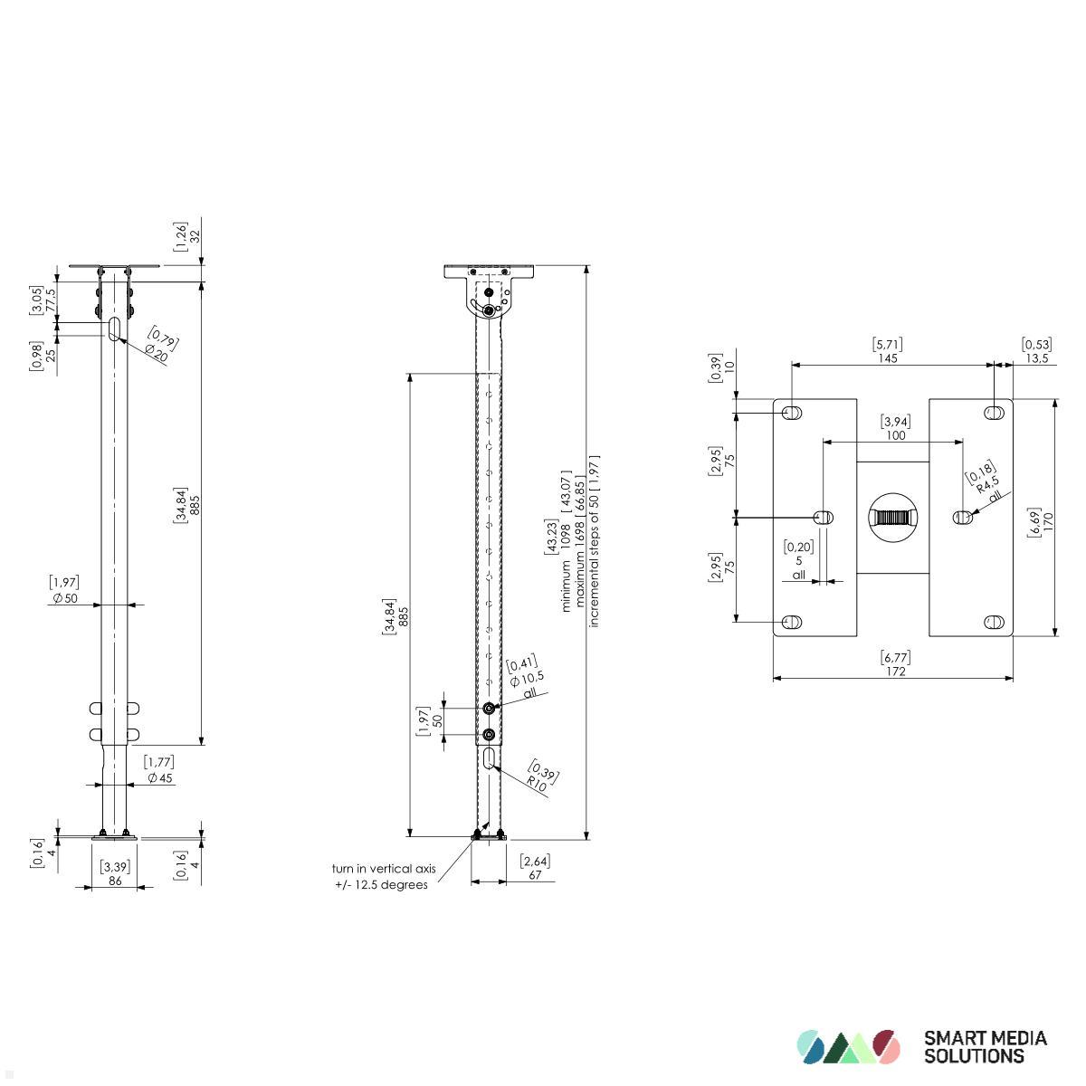 SMS Func Ceiling TM Monitor Deckenhalterung für Casing, weiß (02-118-4) techische Zeichnung