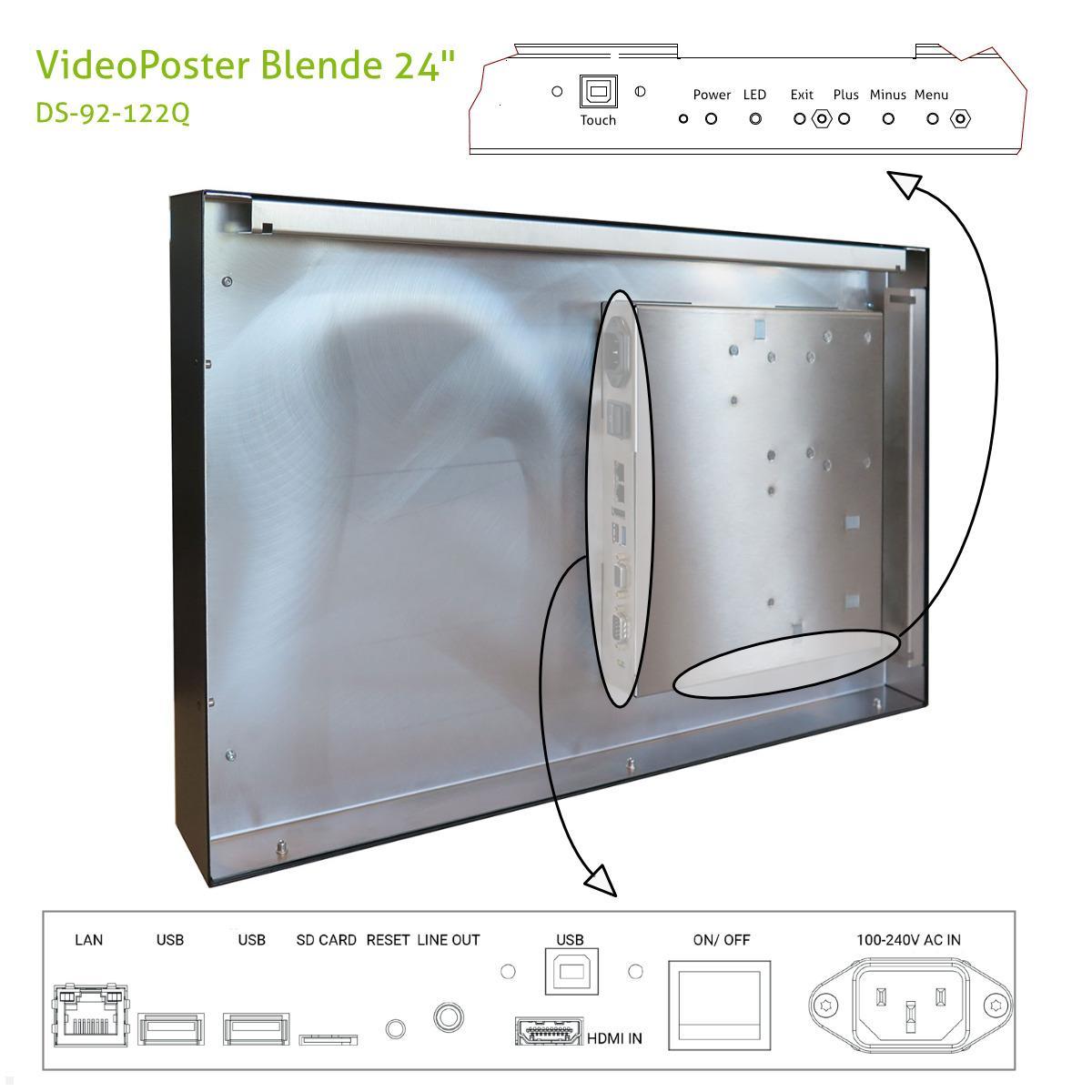 Distec BLO-Line A1 Brandschutz Monitor 24 Zoll VideoPoster Blende quer (DS-92-122Q) Anschlüsse