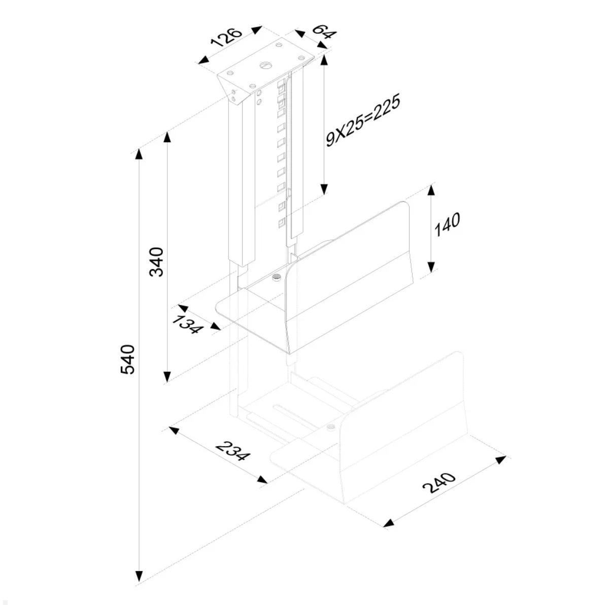 Neomounts CPU-D200SILVER PC Halterung Tisch, silber, technische Zeichnung