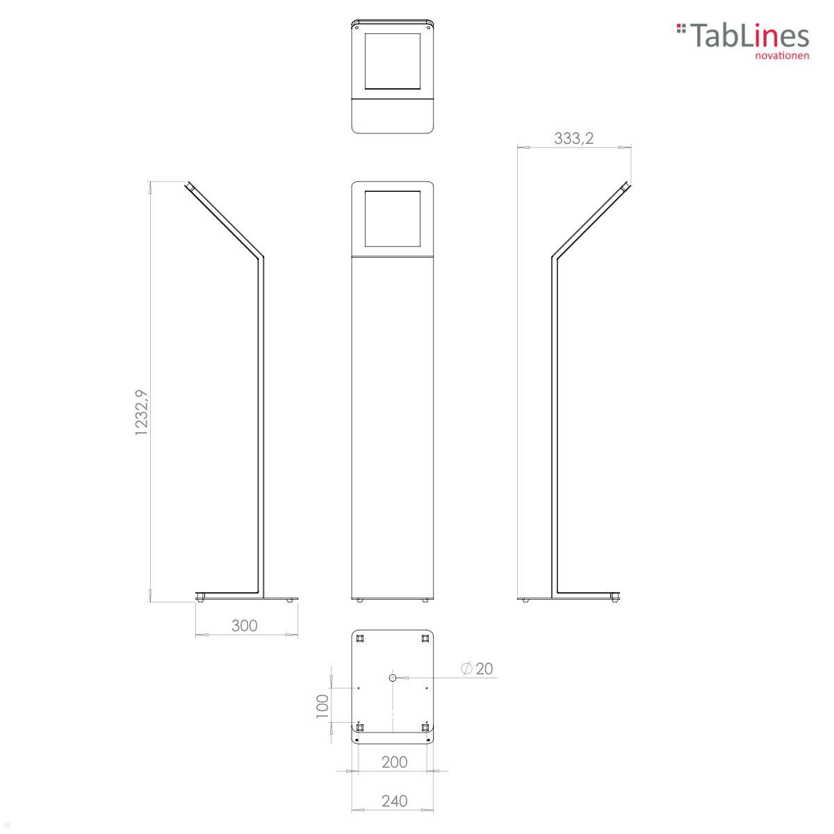 Tablines TBS102 Design Tablet Ständer hoch Apple iPad Air 4 und 5 10.9 technische Zeichnung