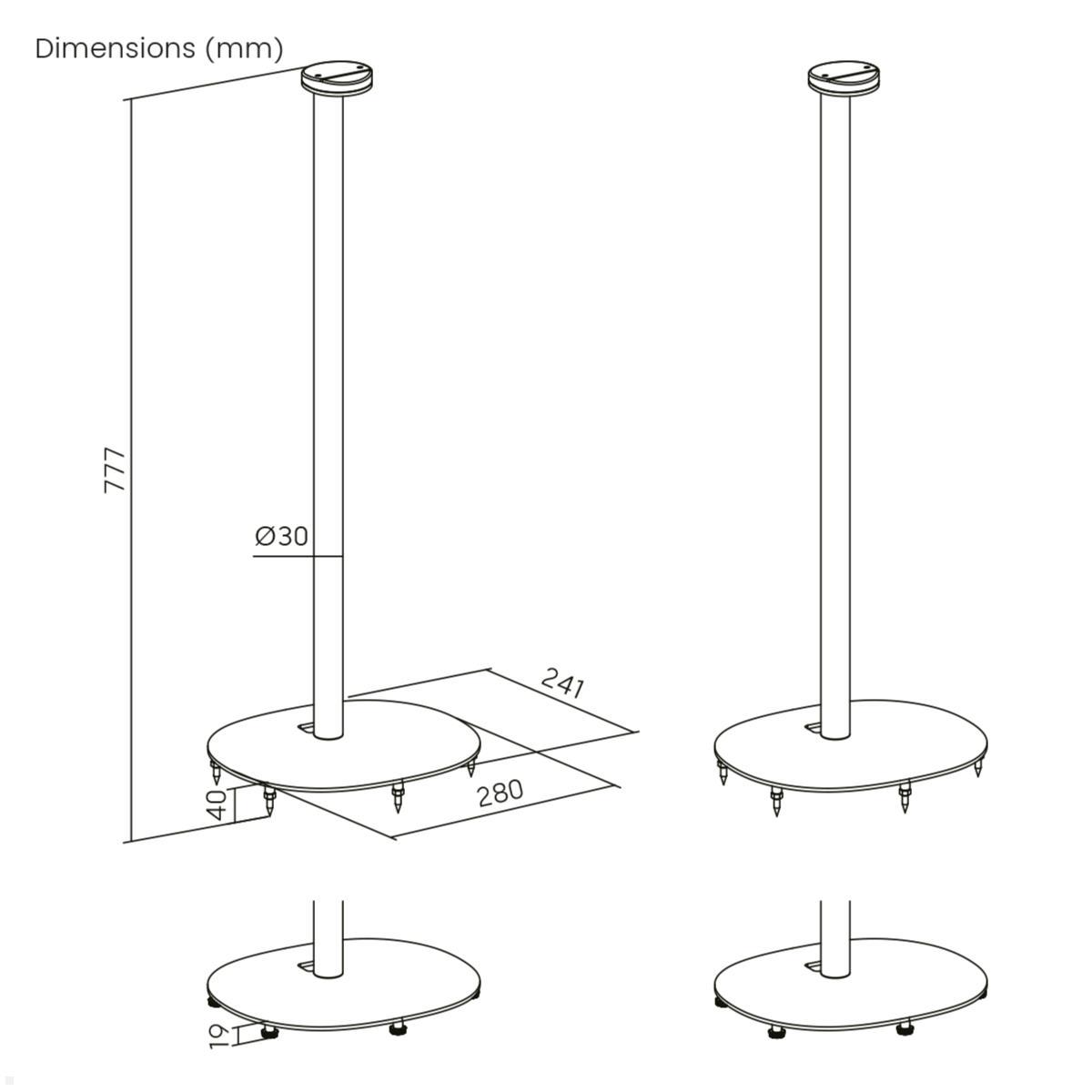 TecLines TLH008BE 2x Lautsprecher Ständer für Sonos Era 100 und 300, Buche technische Zeichnung