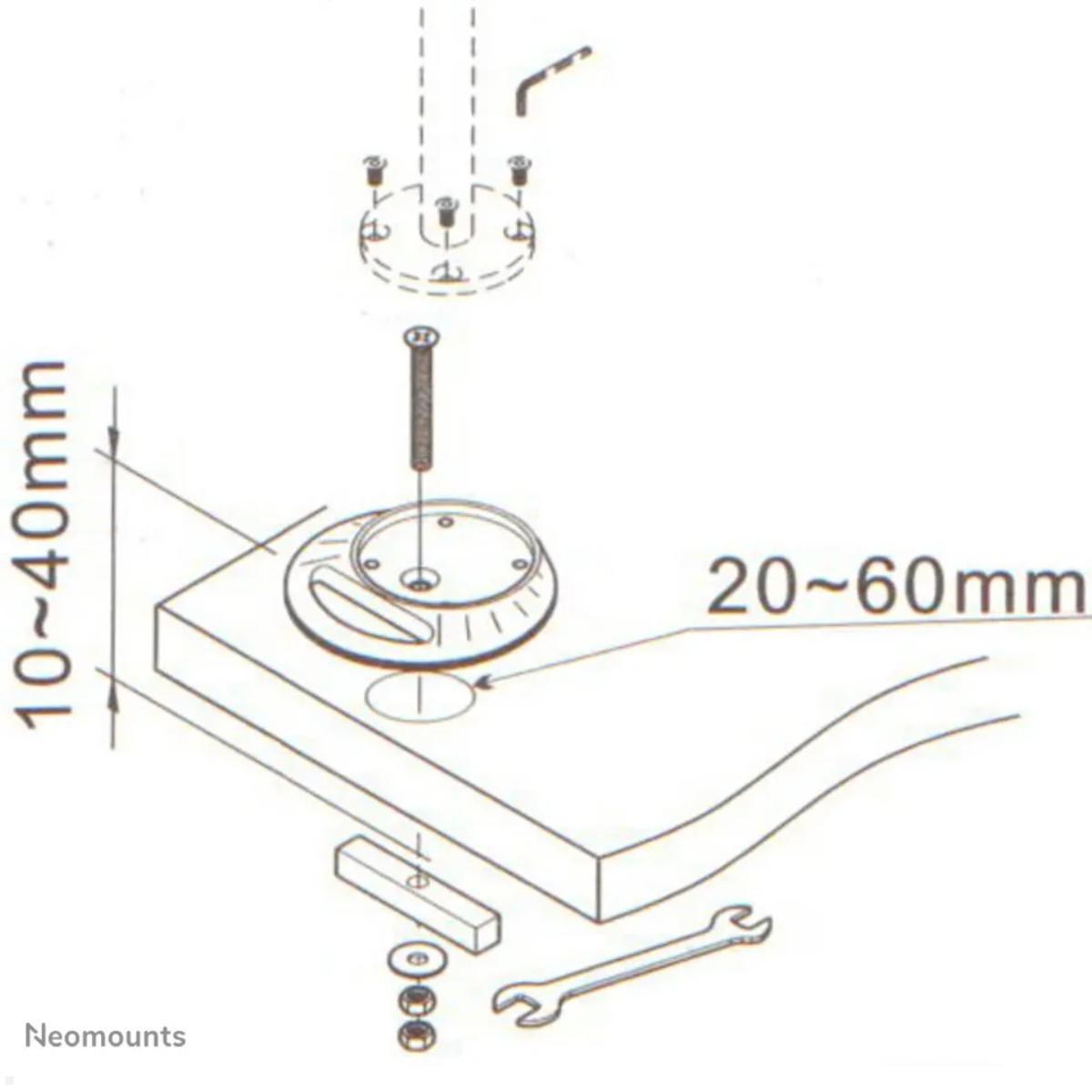 Neomounts FPMA-D9GROMMET Tischplattenbohrungsring, silber, Skizze