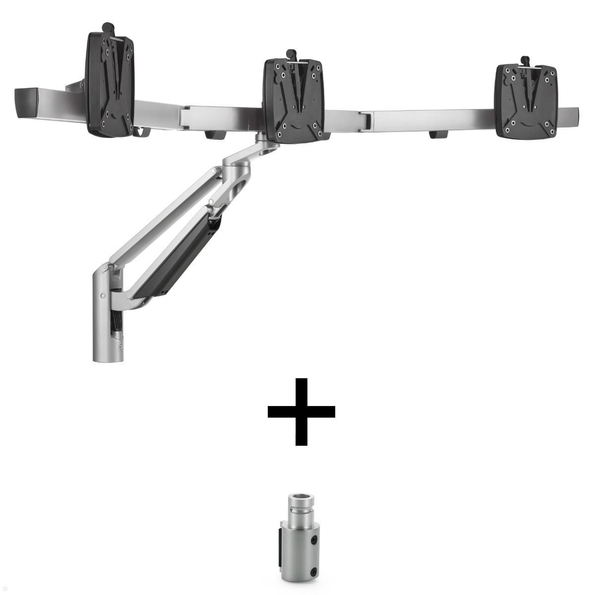 Novus Clu Plus X3 Monitorhalter für 3 Monitore an TSS Säule, silber, Komponenten