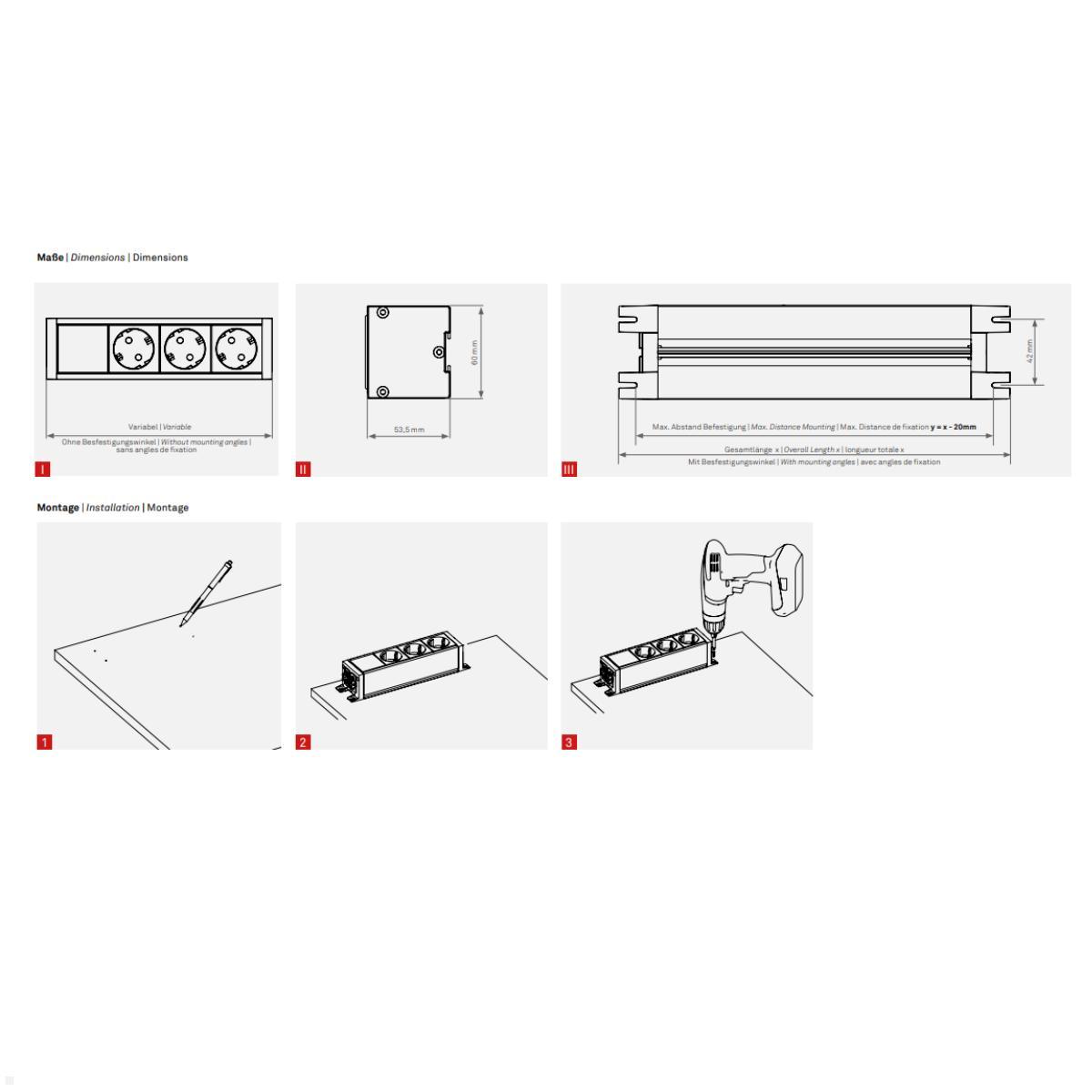 EVOline U-Dock Data small 3-fach Steckdose mit Befestigungswinkel, Montage