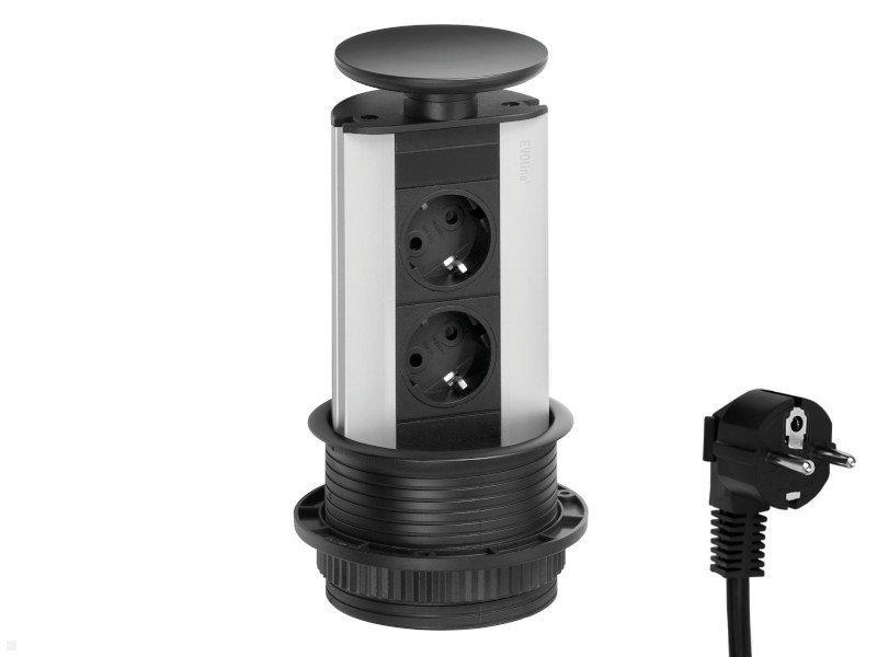 EVOline Port zweifache versenkbare Steckdose, silber/schwarz, Stecker