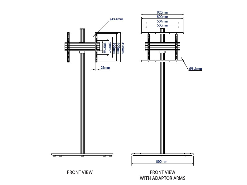 B-Tech BTF840/BS System X Monitorständer 39"-65" Maße