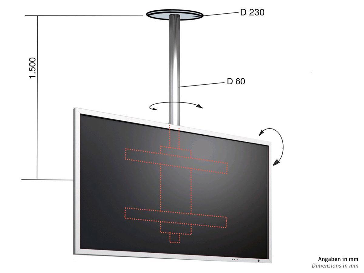 Wissmann 360° drehbare TV Deckenhalterung ceiling art 116-F0, Edelstahl Maße