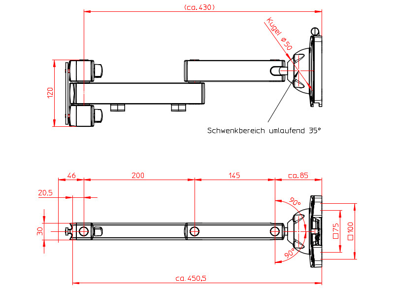 Novus TSS Faltarm II Maße 220+0270+000