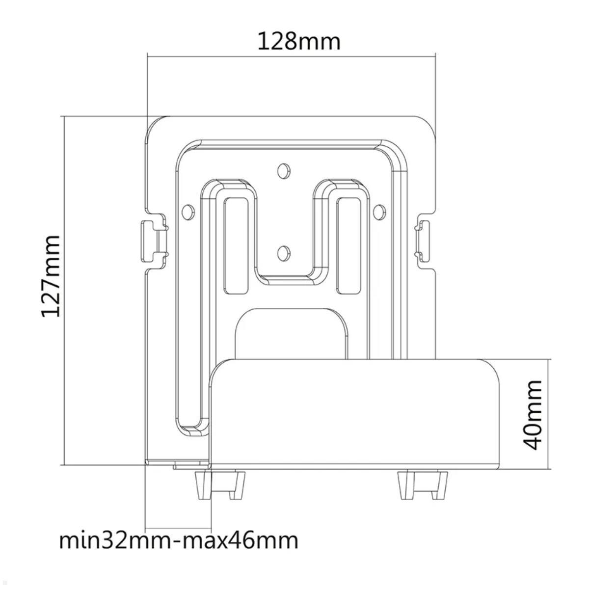 Neomounts AWL-440BL universale Mediaplayer Halterung 32-46 mm, schwarz, technische Zeichnung