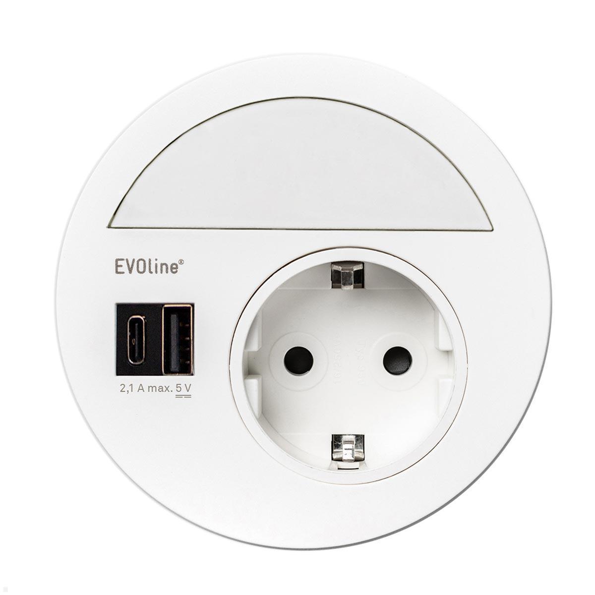 EVOline Circle80 Einbausteckdose mit USB-Doppelcharger A/C, Blende geschlossen, weiß