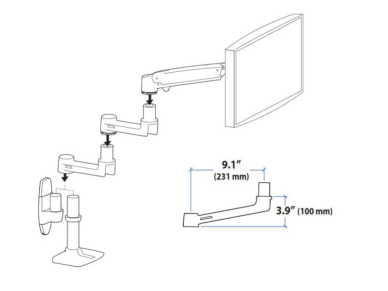 Ergotron Zubehör Verlängerung für LX Monitorhalter (45-289-026) Maße