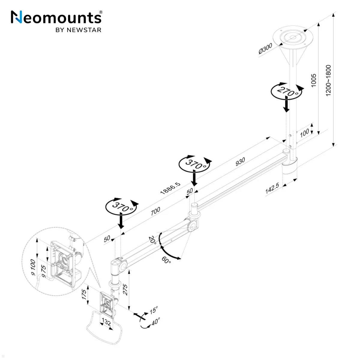 Neomounts FPMA-HAC100 medizinische Deckenhalterung technische Zeichnung