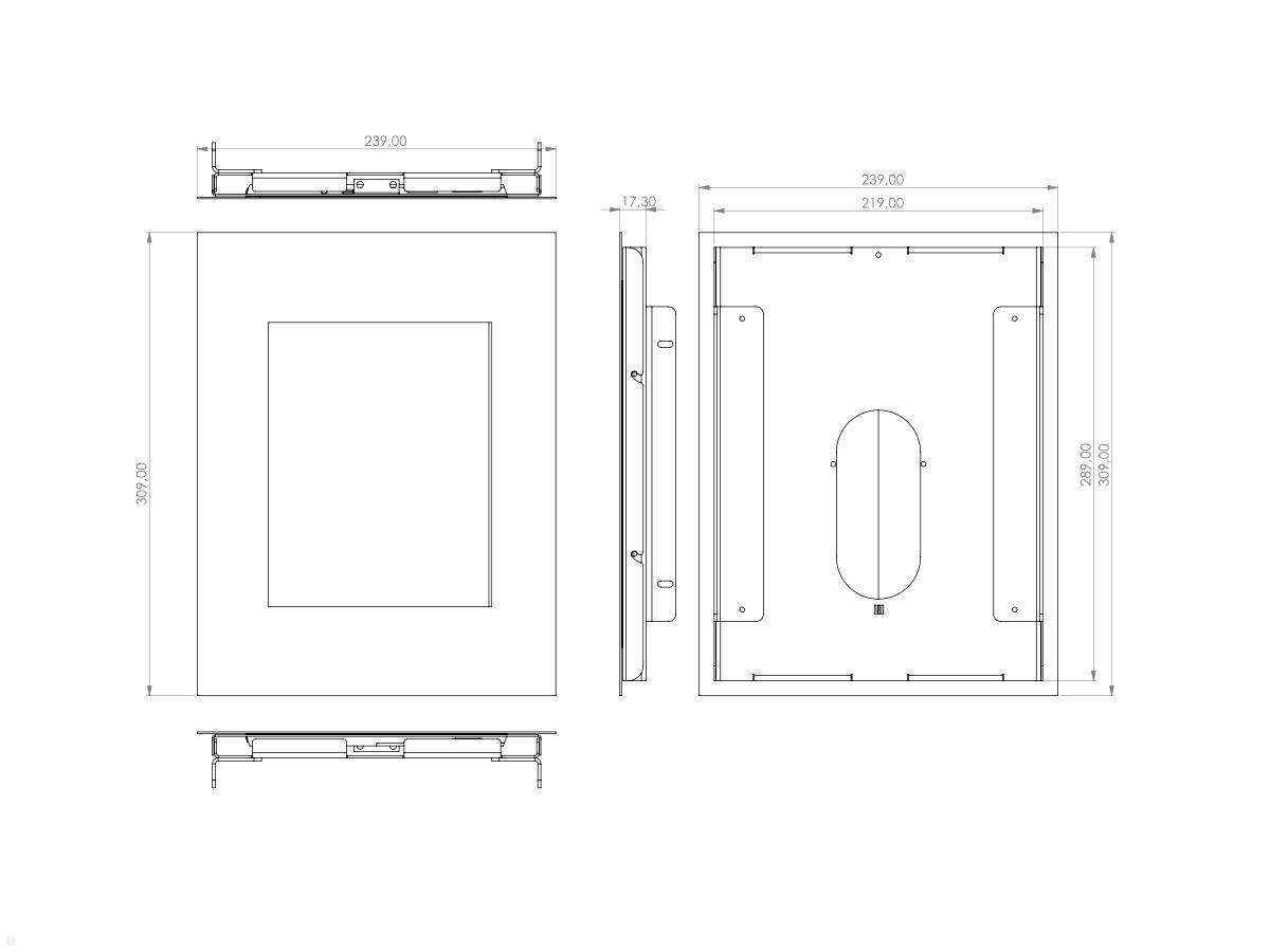 TabLines TWE094W Tablet Wandeinbau für Microsoft Surface Go 2, weiß technische Zeichnung