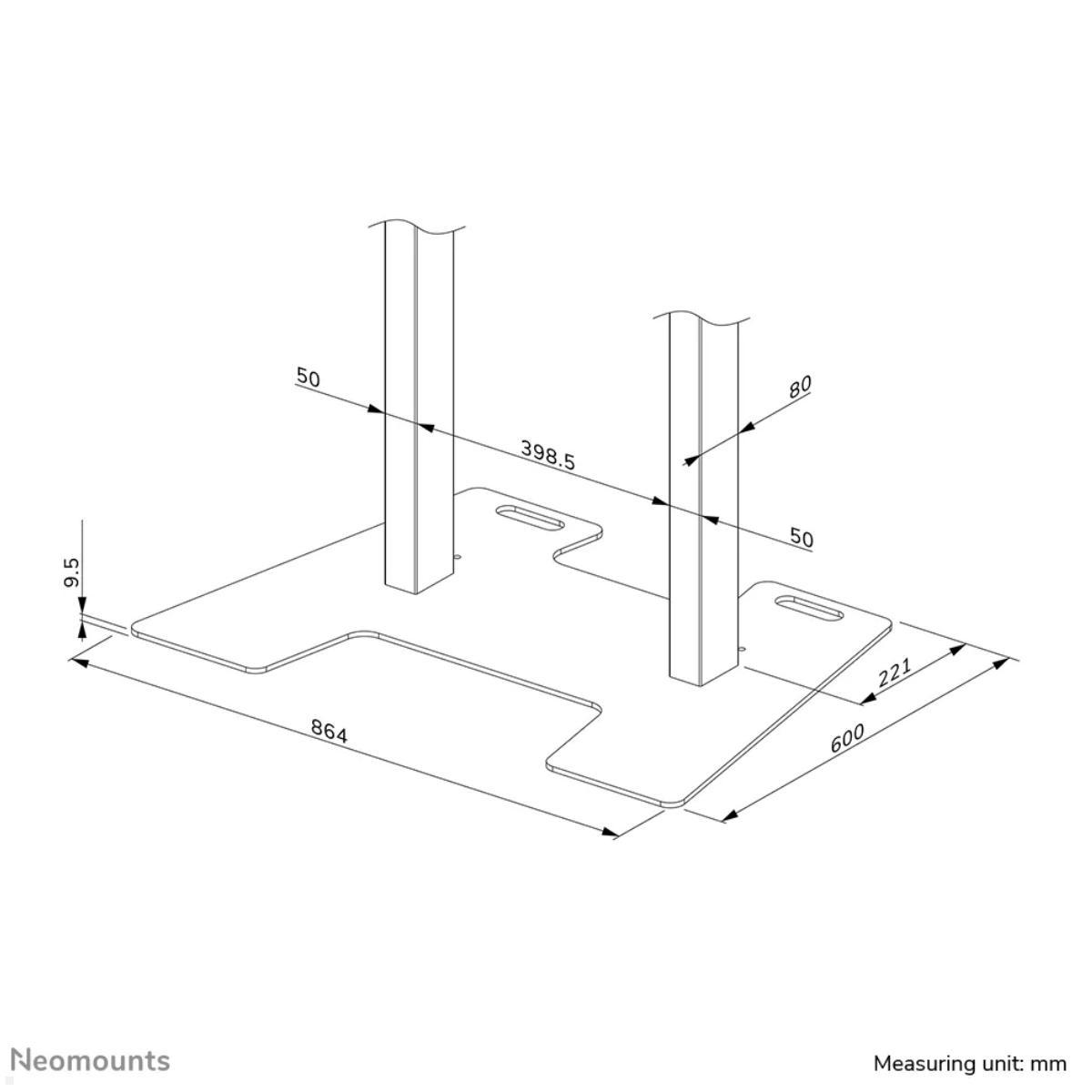 Neomounts AFP-875WH Zubehör Monitorständer Bodenplatte für L55-875WH1 / WL55-875WH1 technische Zeichnung