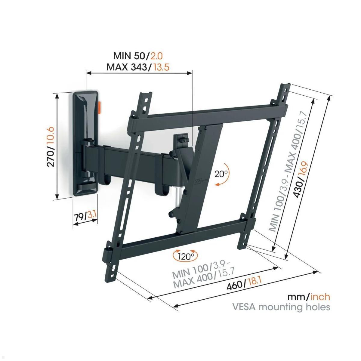 Vogels COMFORT TVM 3425 schwenkbare TV Wandhalterung 32-65 Zoll, schwarz, Maße