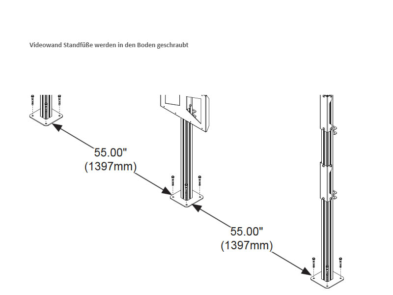 peerless Modulare Videowand-Standhalterung DS-S555-4X2 mit Schrauben im Boden verankern