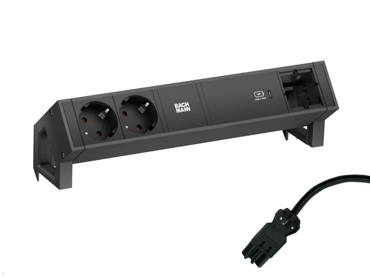 Bachmann DESK 2, 2x Steckdose, USB-C Charger 60W, CM (902.967) schwarz, Zuleitung